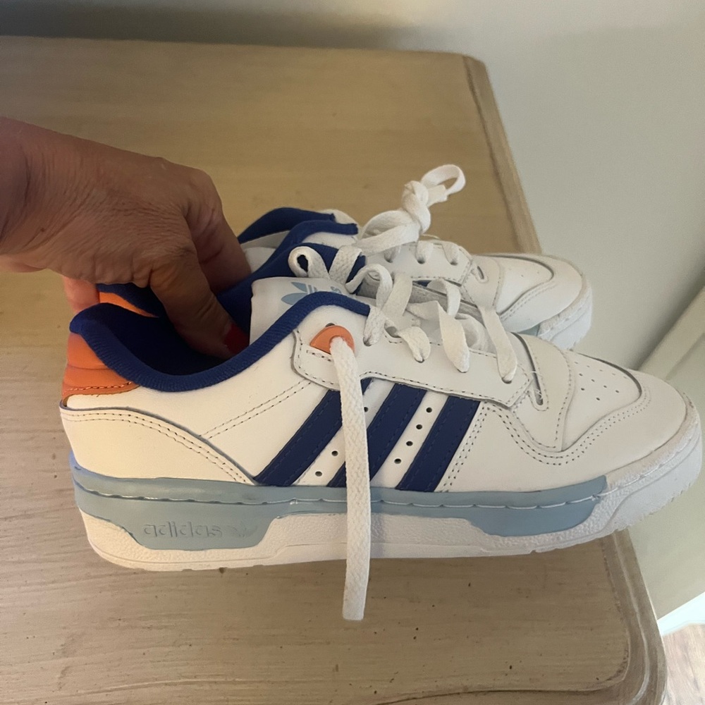 Adidas Kids White, Blue, and Orange Sneakers